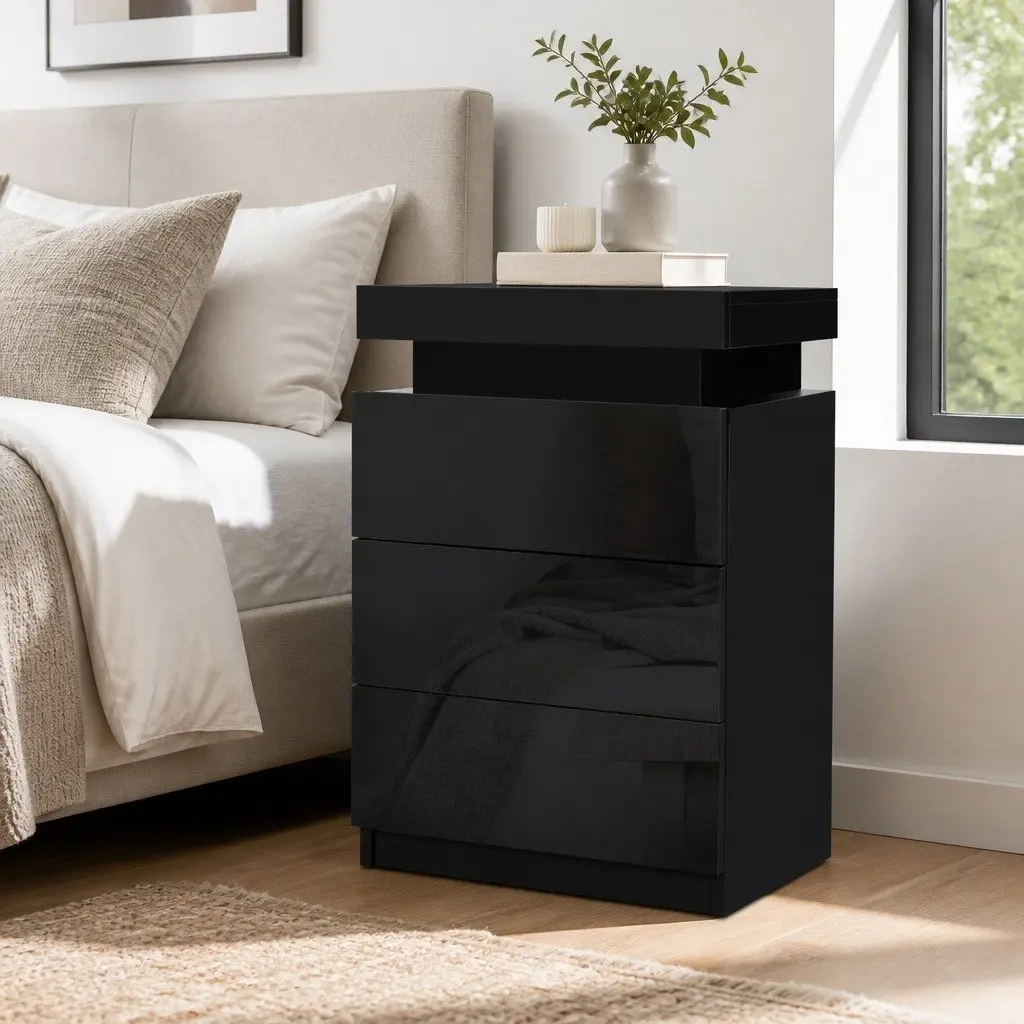 Black Bedside Table with Ample Storage