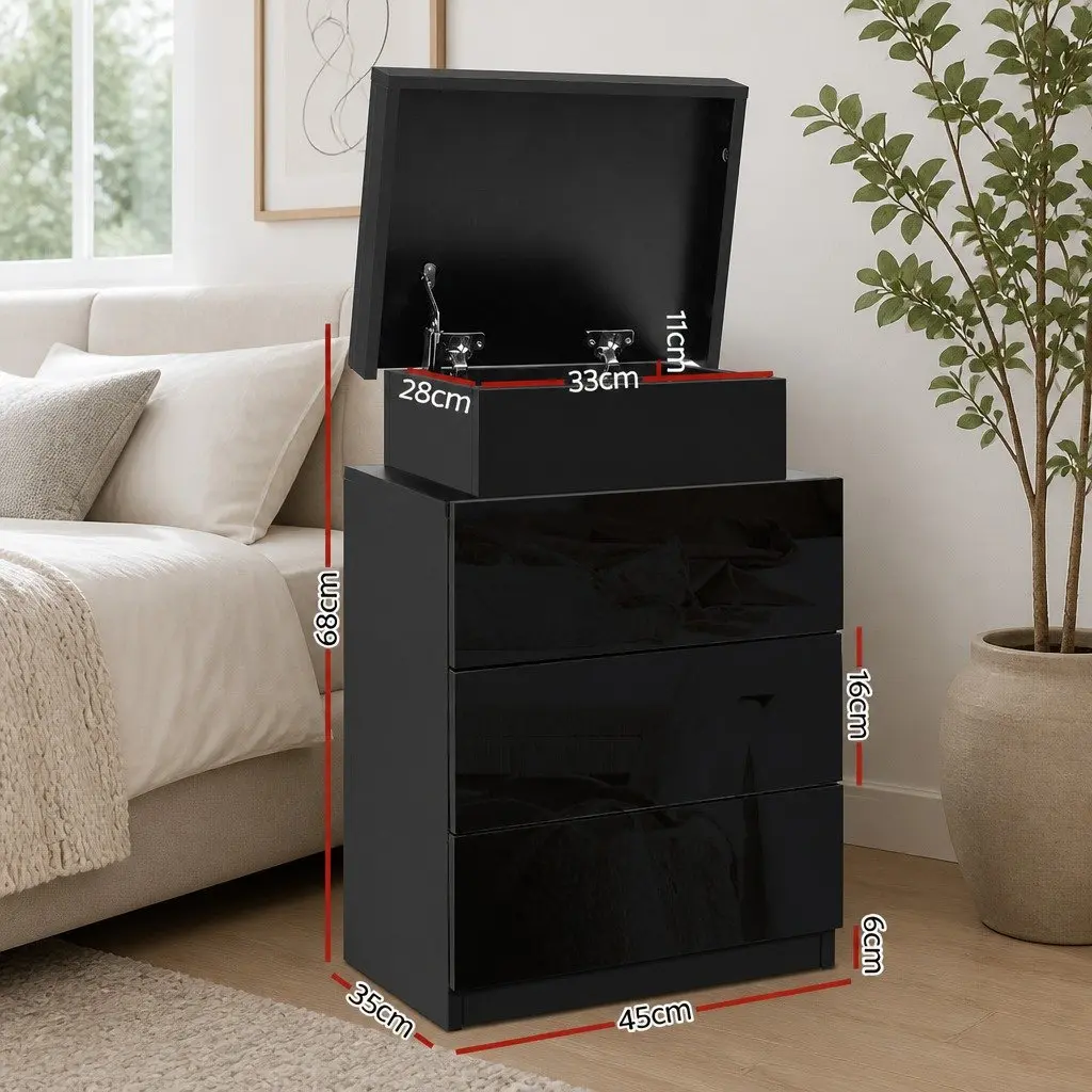 Black Bedside Table with Ample Storage