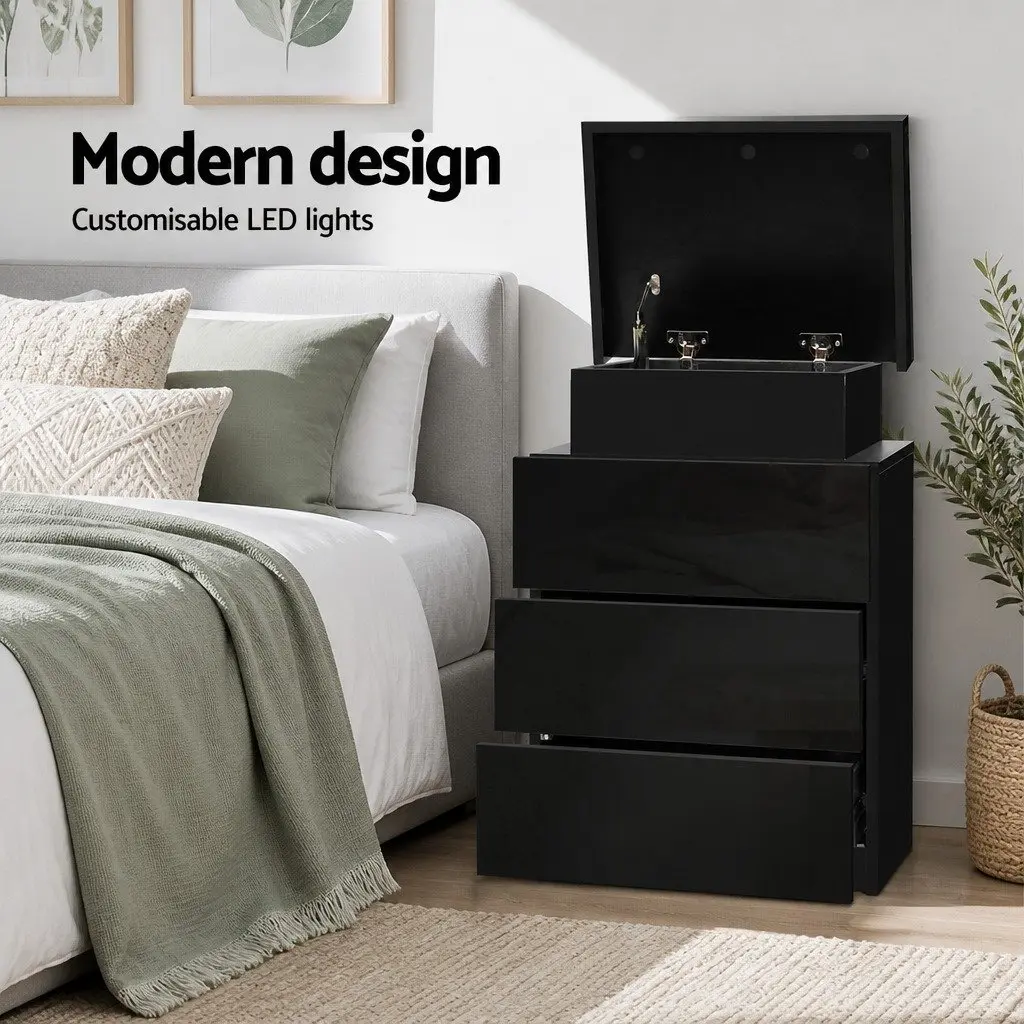 Black Bedside Table with Ample Storage