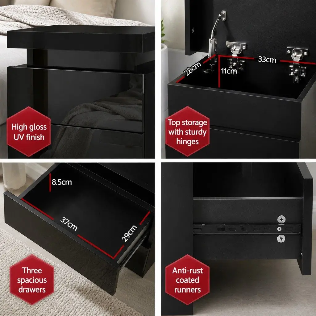 Black Bedside Table with Ample Storage