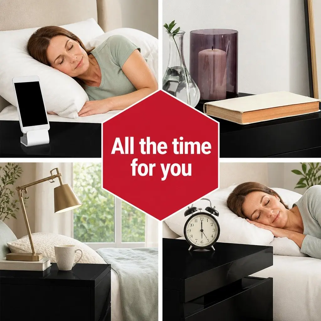 Black Bedside Table with Ample Storage