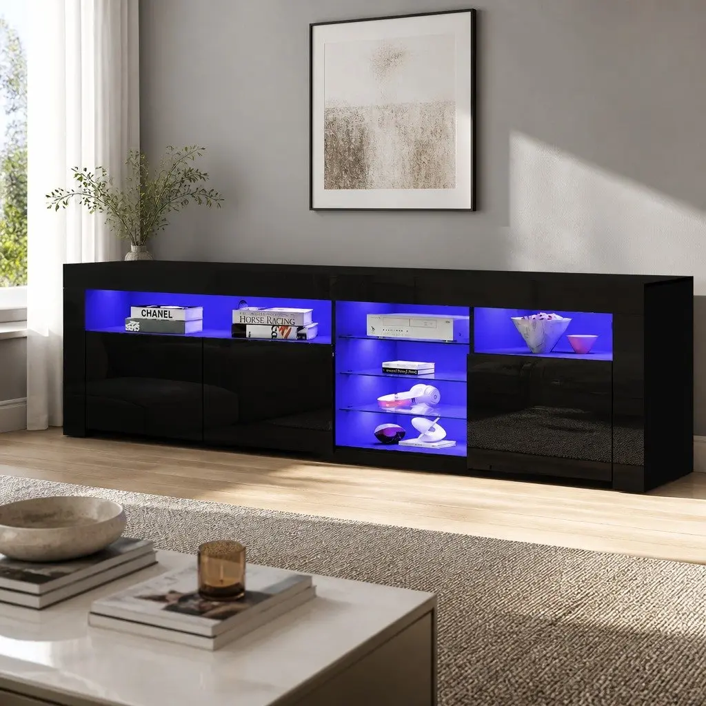 LED TV Unit with Push-Open Storage Solutions