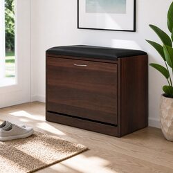 Shoe Rack Cabinet Bench Walnut 15 Pairs Storage Organiser Hallway Furniture