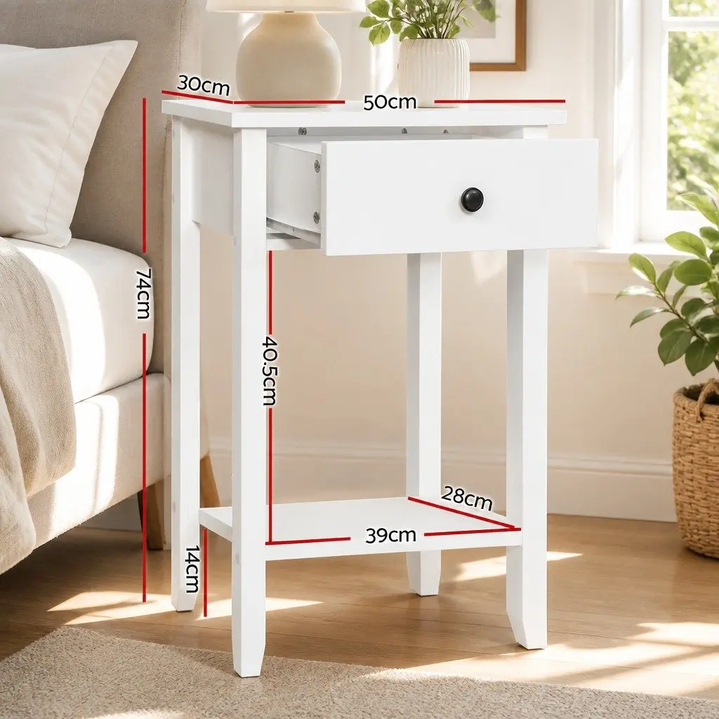 Bedside Table Storage Nightstand 1 Drawer with Shelf Compact White