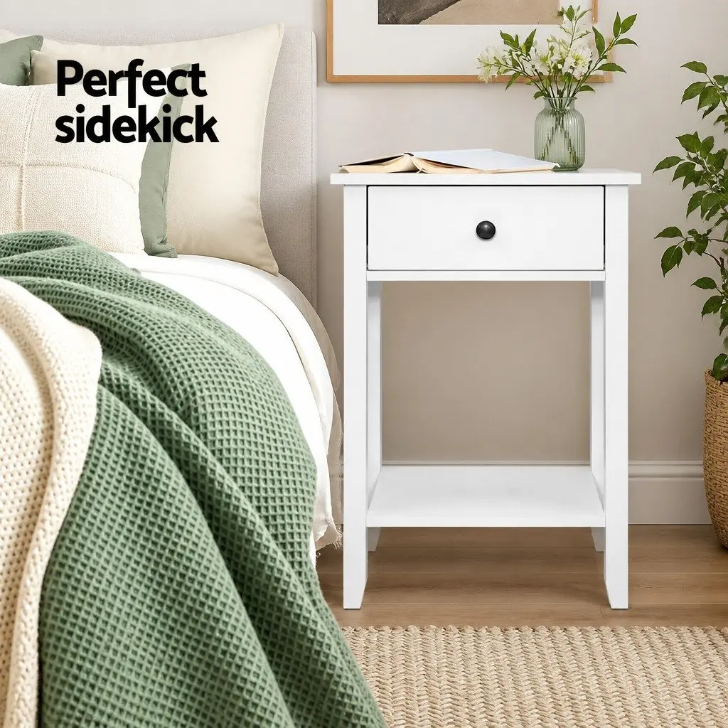 Bedside Table Storage Nightstand 1 Drawer with Shelf Compact White