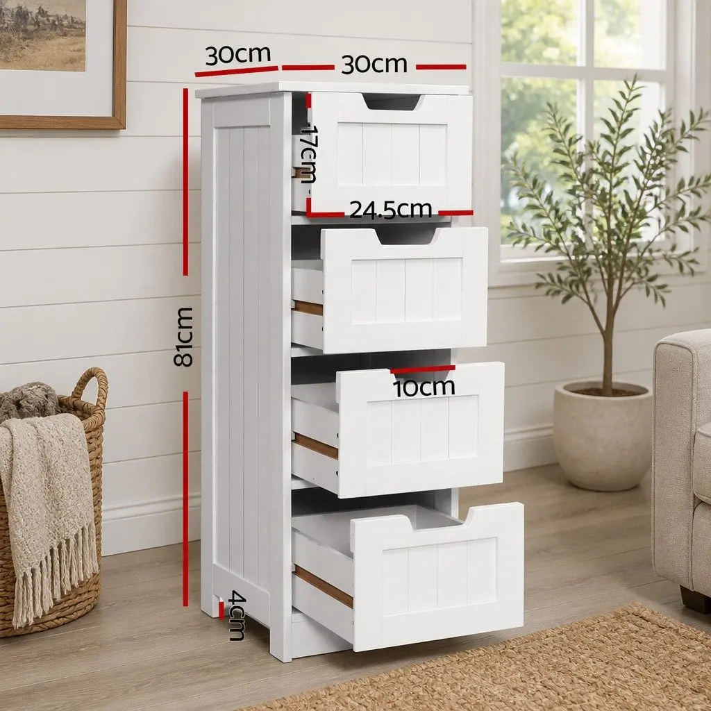 White Chest of Drawers 4 Drawer Storage Cabinet Bedroom Dresser 30cm x 30cm x 81cm