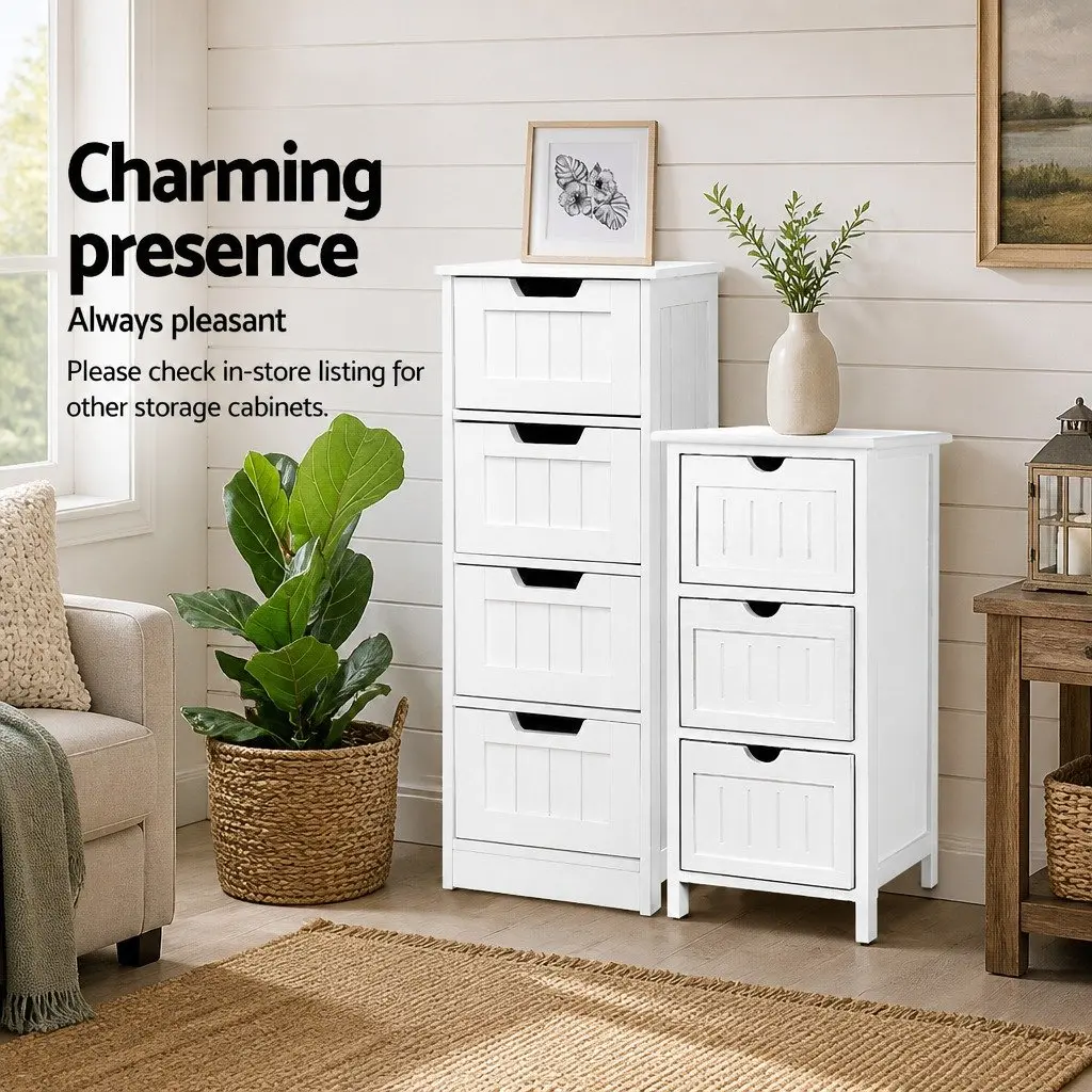 White Chest of Drawers 4 Drawer Storage Cabinet Bedroom Dresser 30cm x 30cm x 81cm