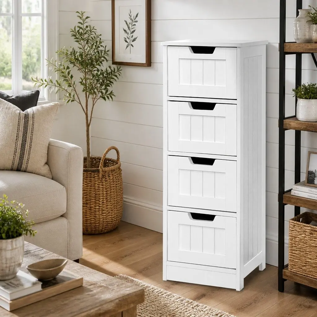 White Chest of Drawers 4 Drawer Storage Cabinet Bedroom Dresser 30cm x 30cm x 81cm