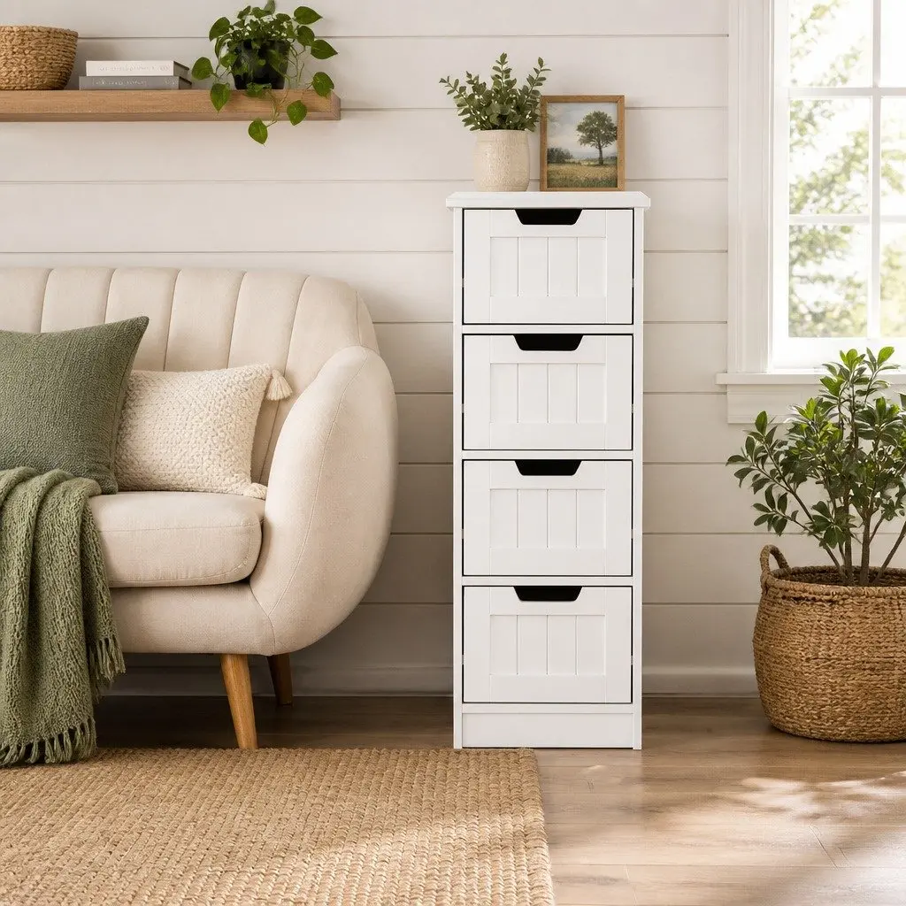 White Chest of Drawers 4 Drawer Storage Cabinet Bedroom Dresser 30cm x 30cm x 81cm