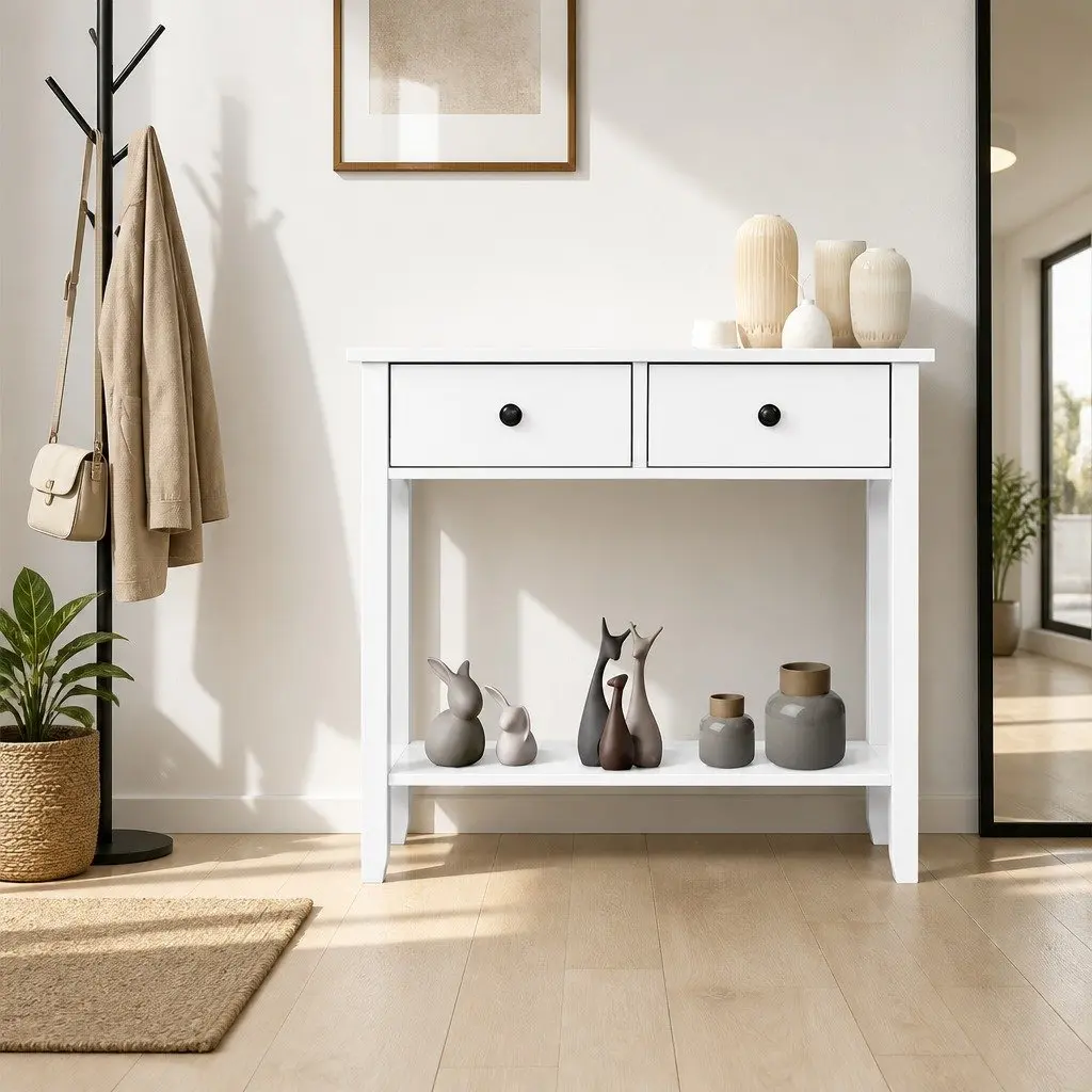 White Console Table with Storage Solutions