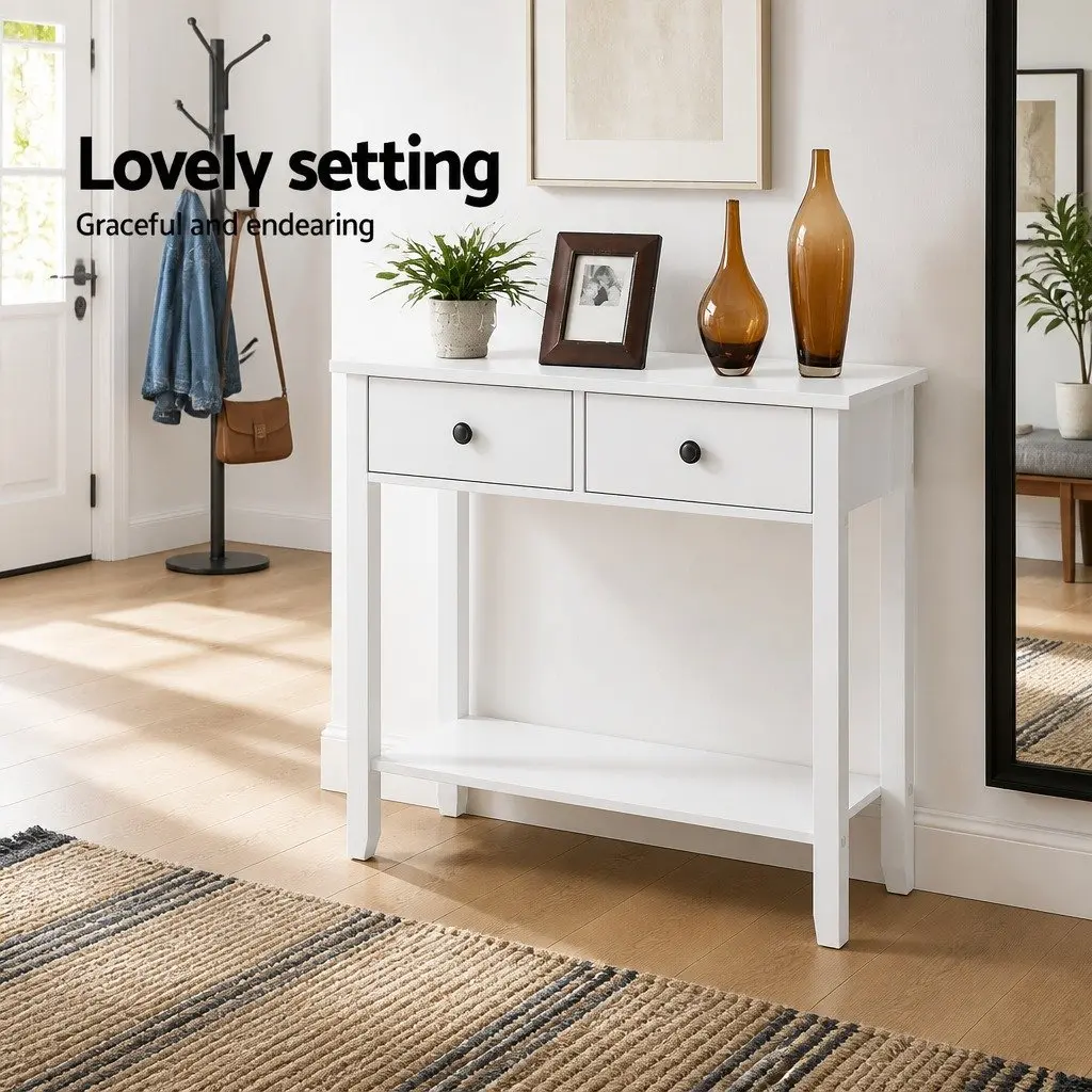 White Console Table with Storage Solutions