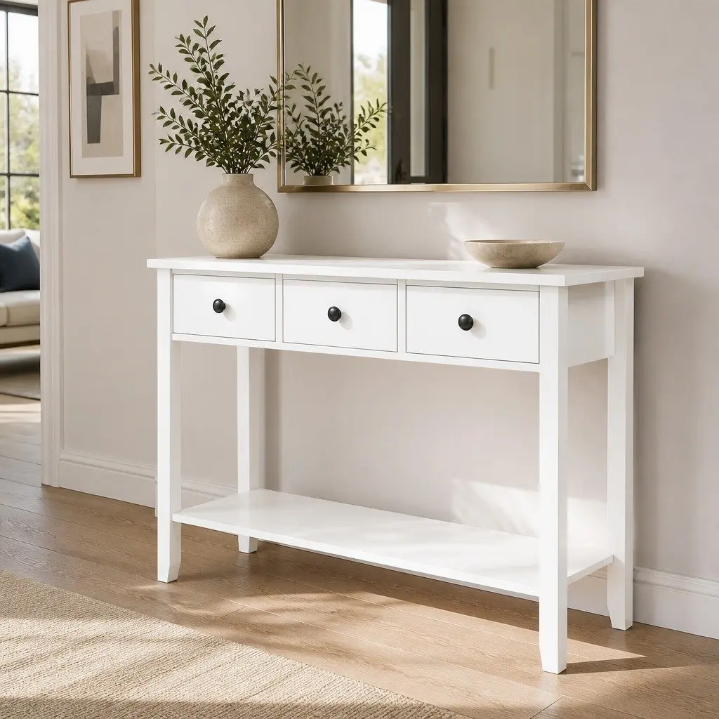 White Console Table with Ample Storage