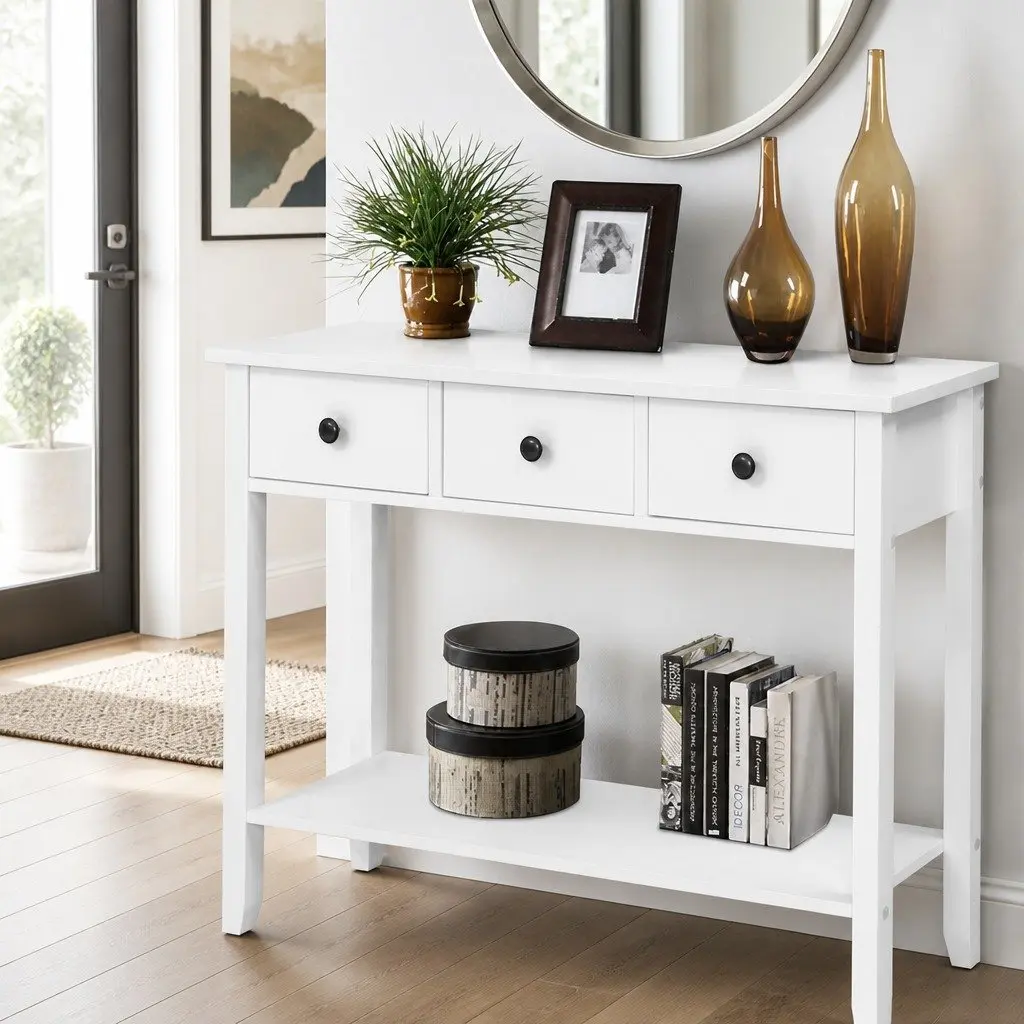 White Console Table with Ample Storage