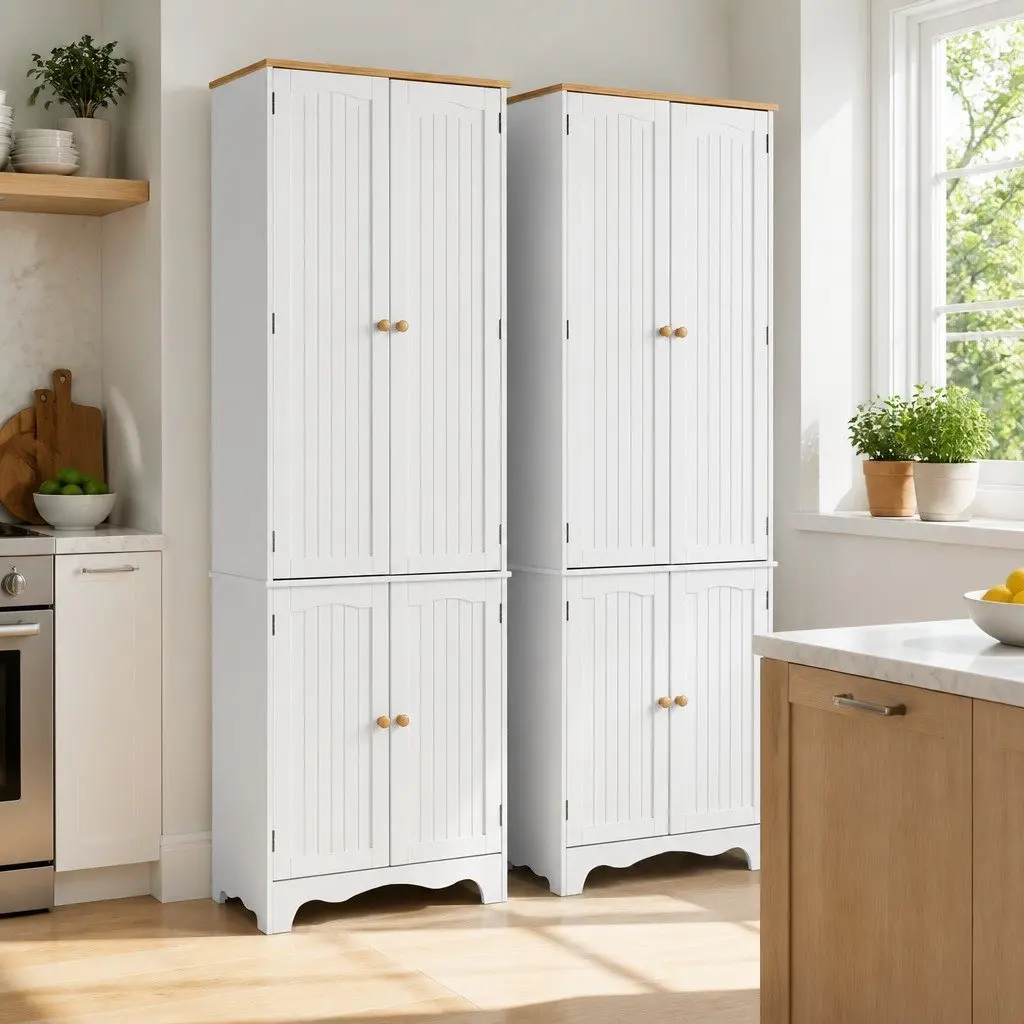 White Pantry Cupboard with 6 Storage Shelves