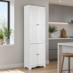 4 Door White Tall Cupboard Storage Cabinet Kitchen Dining Room Sideboard