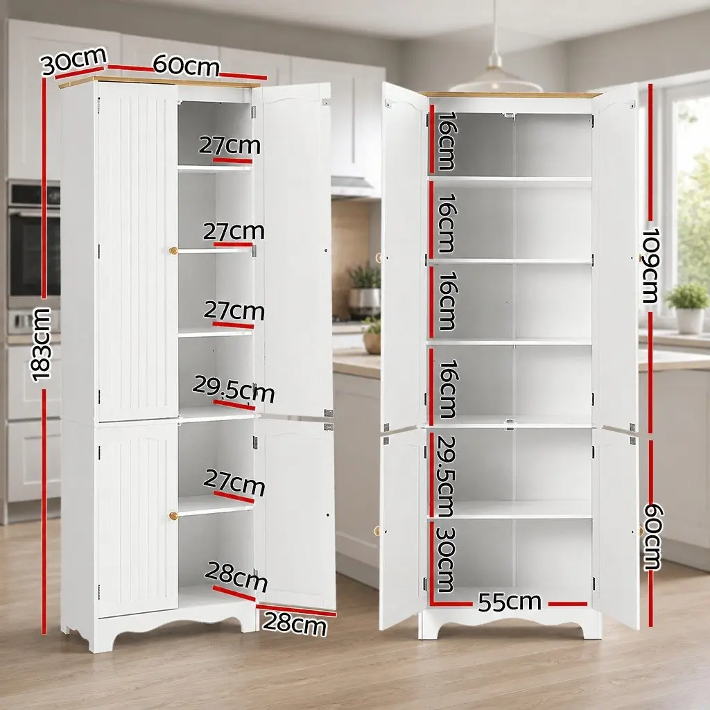 Tall Cupboard Storage Cabinet Kitchen Dining Room White 60cm x 30cm x 183cm