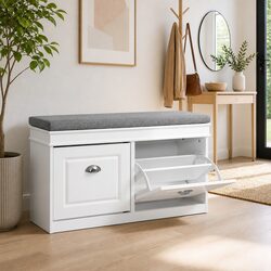 Durable Shoe Rack Cabinet with Bench Top - White
