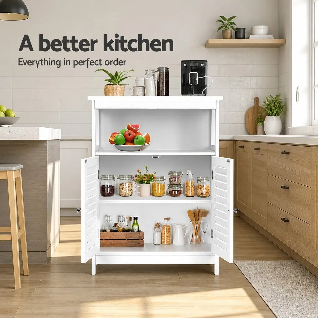 Buffet Sideboard Storage Cabinet Louvred Cupboard 60cm White