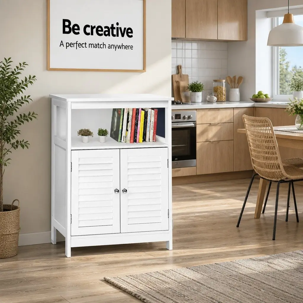Buffet Sideboard Storage Cabinet Louvred Cupboard 60cm White