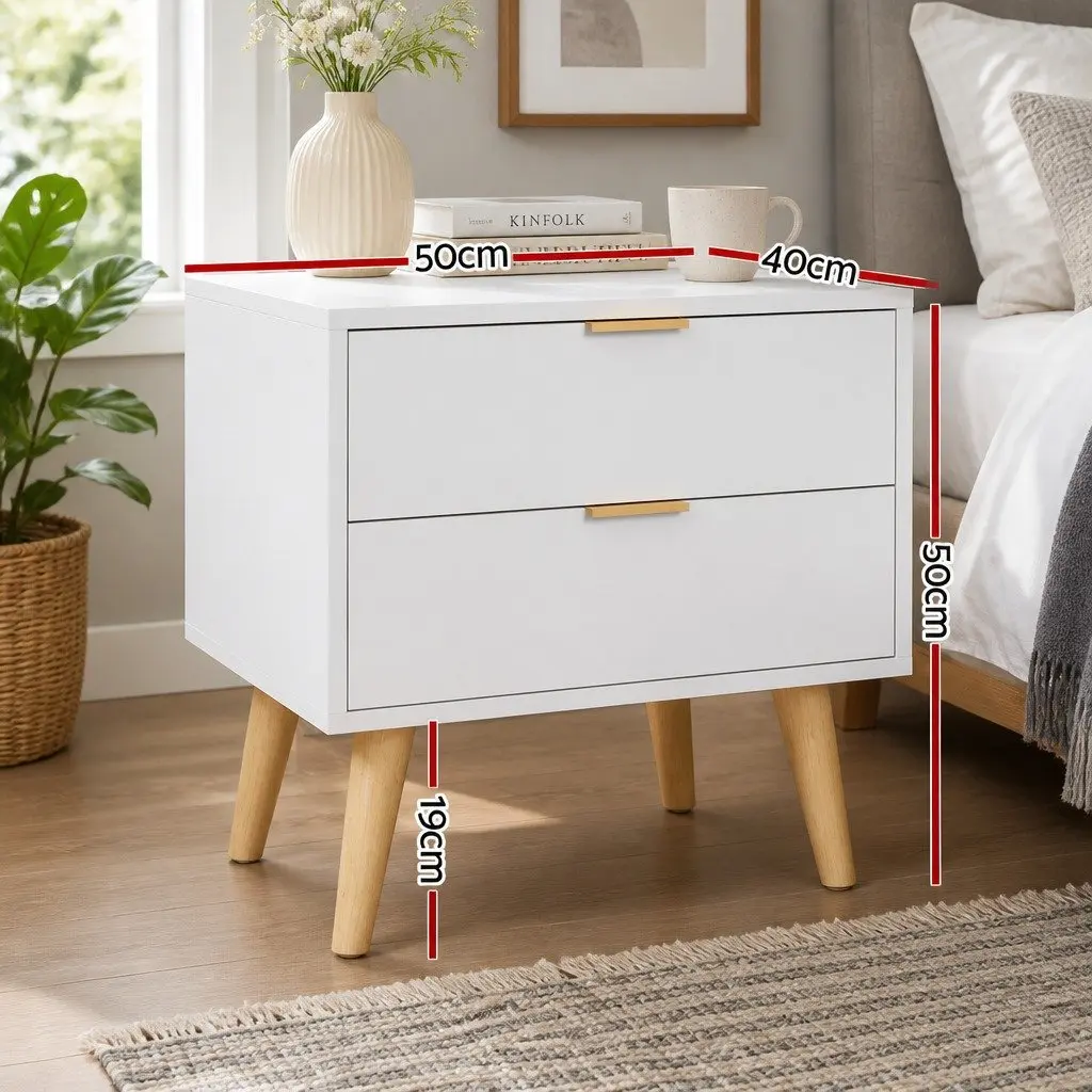 White Bedside Table with Two Drawers