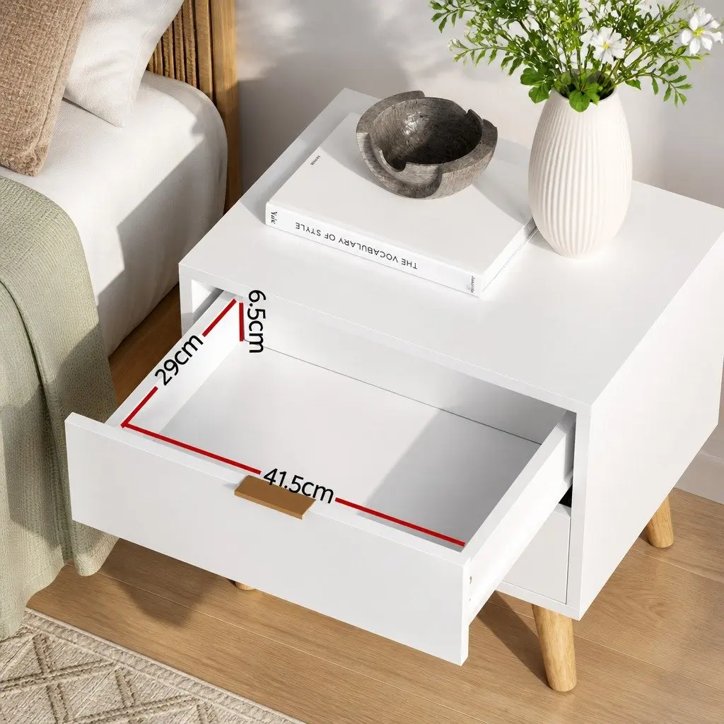 White Bedside Table with Two Drawers