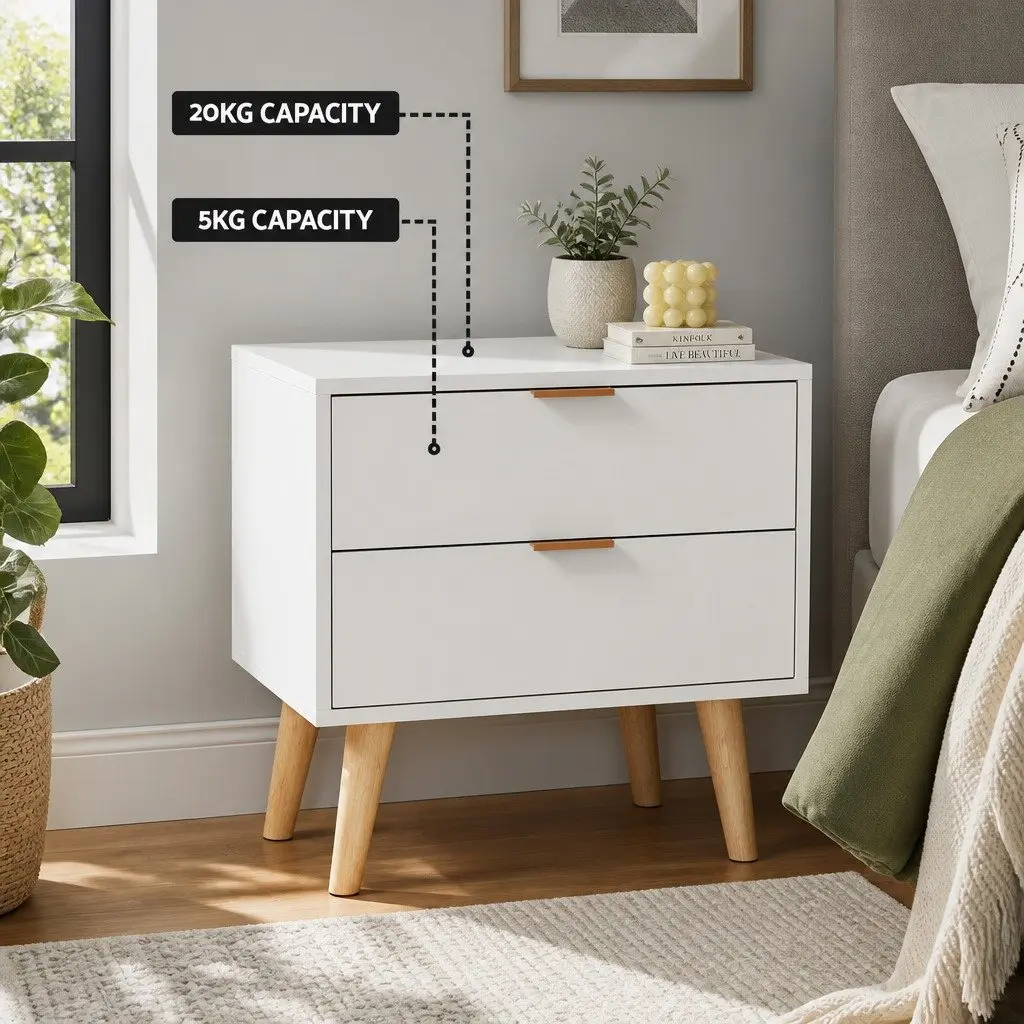 White Bedside Table with Two Drawers