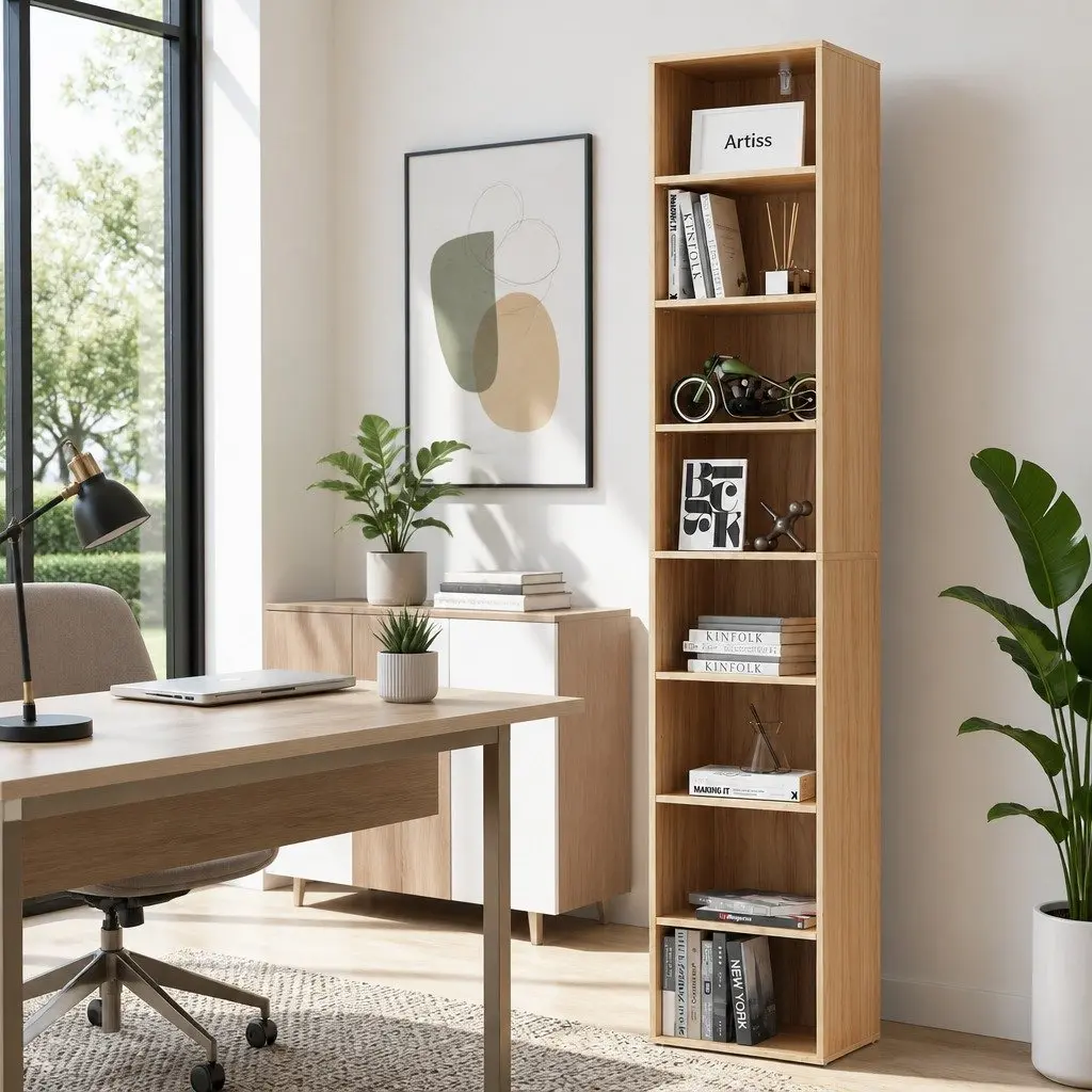 8-Tier Bookshelf Storage Shelving Unit Display Cabinet Living Room Pine