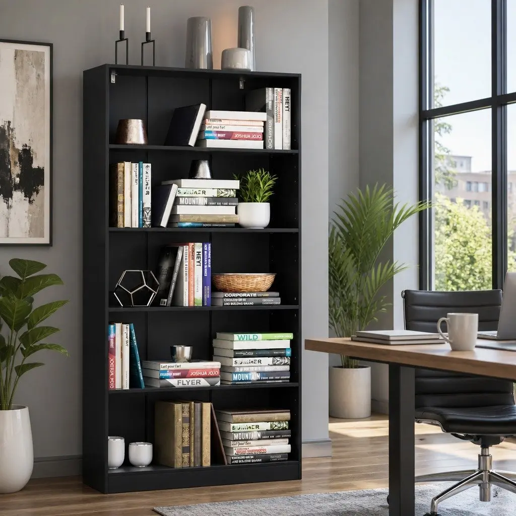 5-Tier Bookshelf Storage Shelves Display Cabinet Living Room Furniture Black