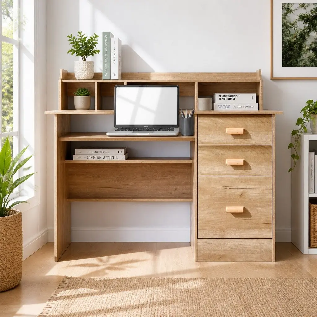 Computer Desk Office Study Table with Shelves and Drawers Pine 115 x 60 x 95cm