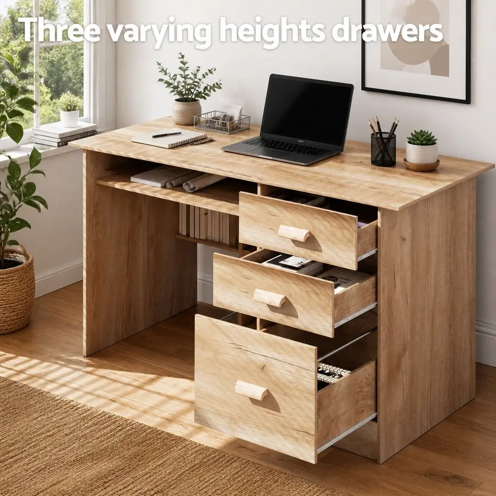 Computer Desk Office Study Table with Shelves and Drawers Pine 115 x 60 x 95cm