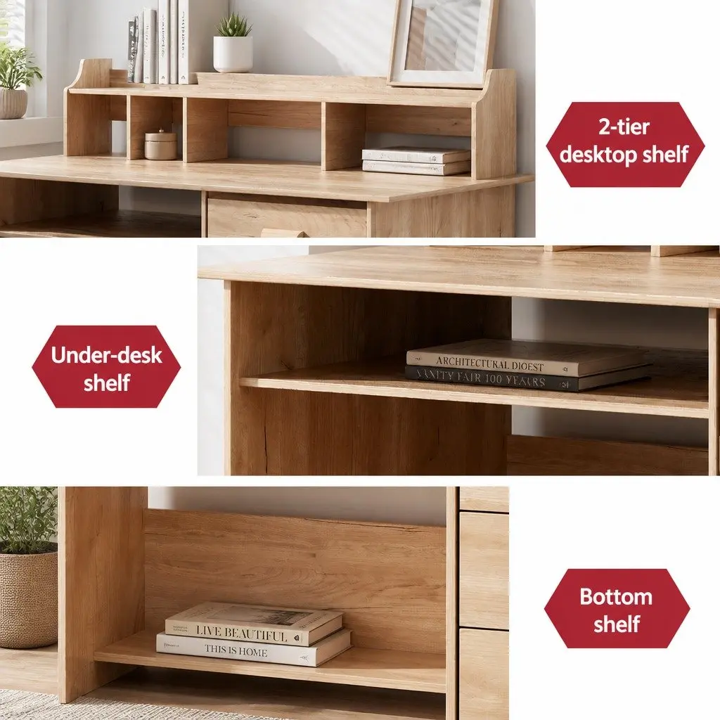 Computer Desk Office Study Table with Shelves and Drawers Pine 115 x 60 x 95cm