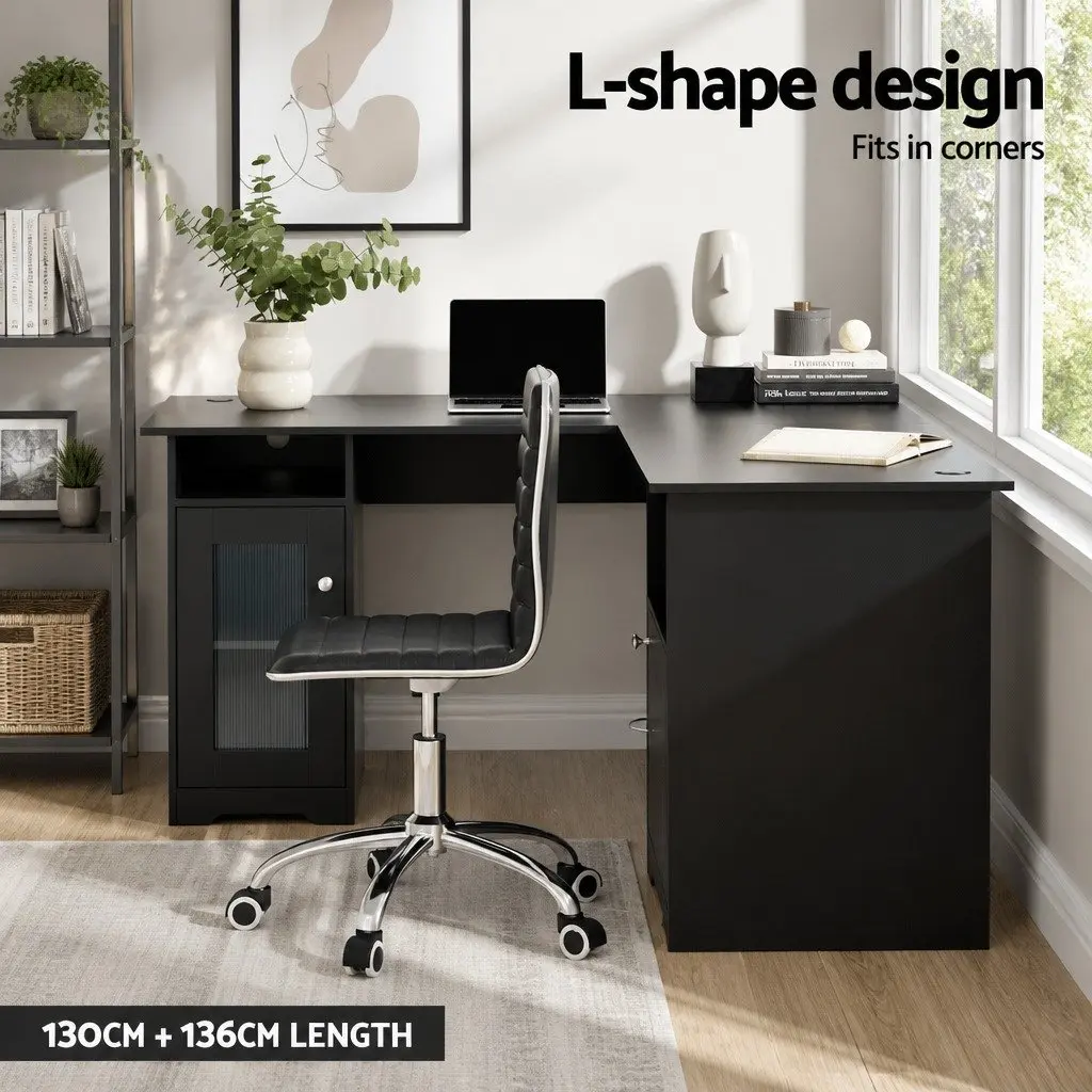 L-Shaped Computer Desk Home Office Study Corner Table Black