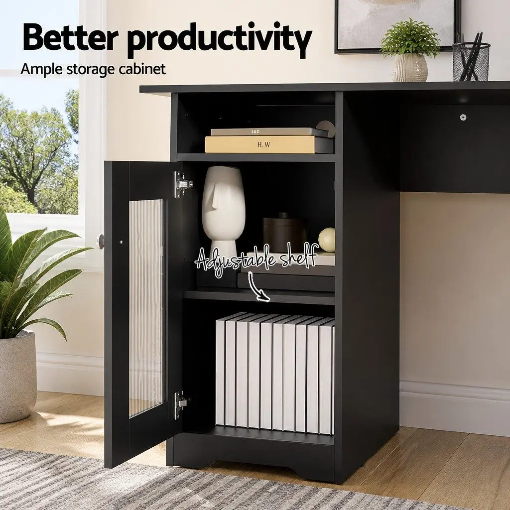 L-Shaped Computer Desk Home Office Study Corner Table Black