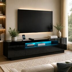 Reliable 180cm Black TV Entertainment Unit with Storage