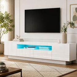 Value-Packed 180cm White Entertainment Unit with LED Lights