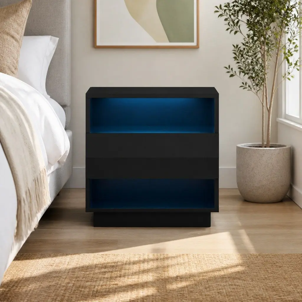 Black Bedside Table with LED Lighting