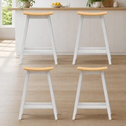 Bar Stools Wooden Chairs Set of 4 Kitchen Dining Seat Pine Saddle Design
