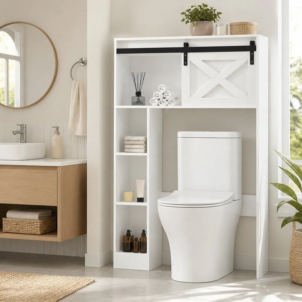 Bathroom Storage Cabinet Over Toilet Organiser 3-Tier Open Shelves White