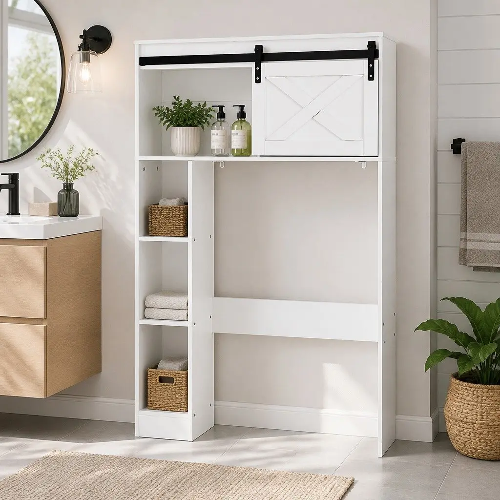 Bathroom Storage Cabinet Over Toilet Organiser 3-Tier Open Shelves White