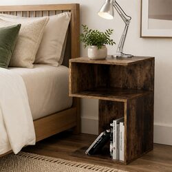 Bedside Table with Shelves Side End Table Storage Nightstand Natural Wood