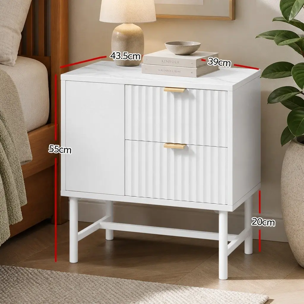 Bedside Table 2 Drawers Storage Furniture 43.5cm W White