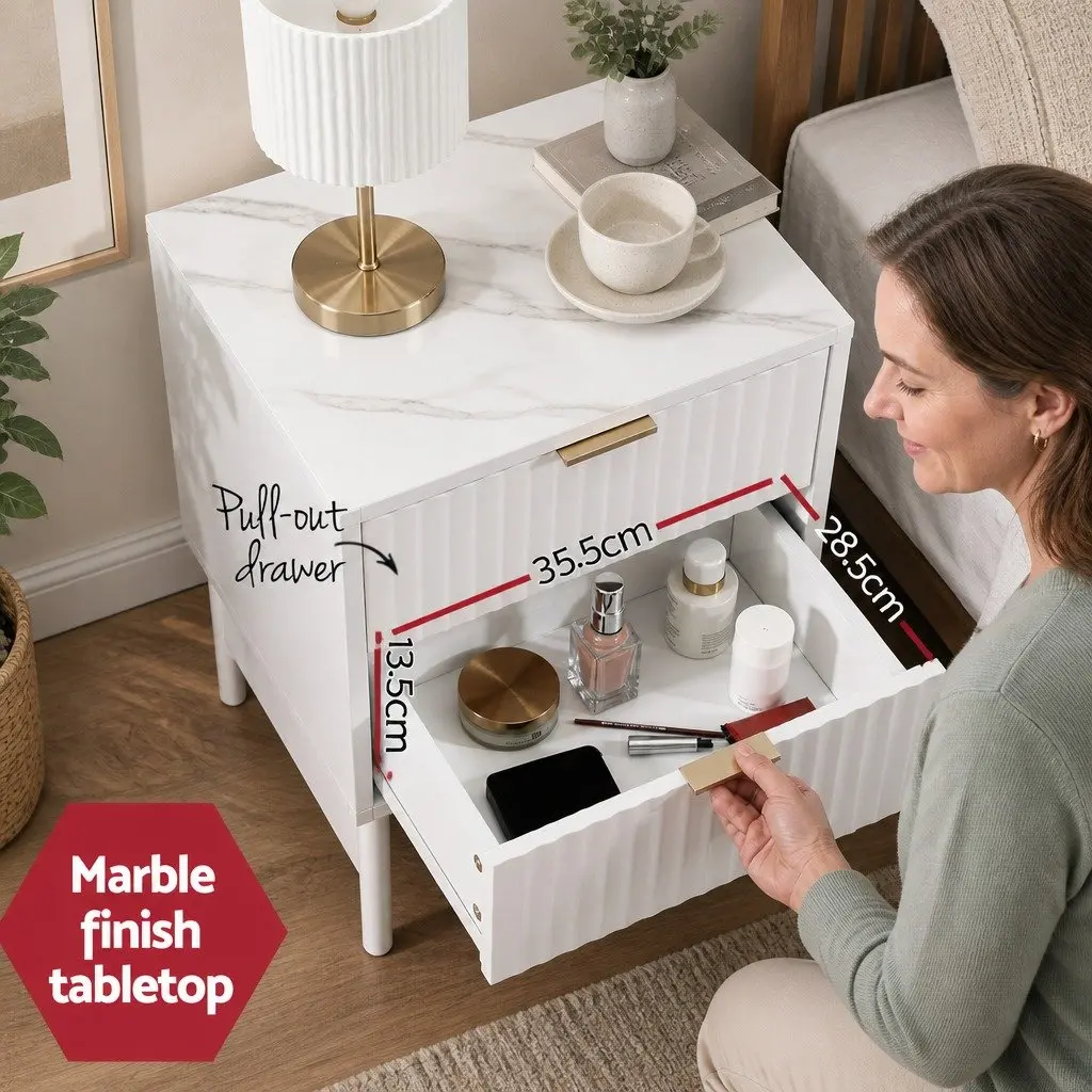 Bedside Table 2 Drawers Storage Furniture 43.5cm W White