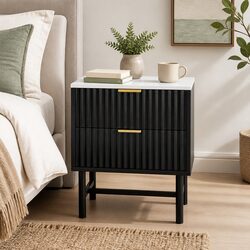 Bedside Table 2 Drawers Bedroom Storage Nightstand Black White Compact