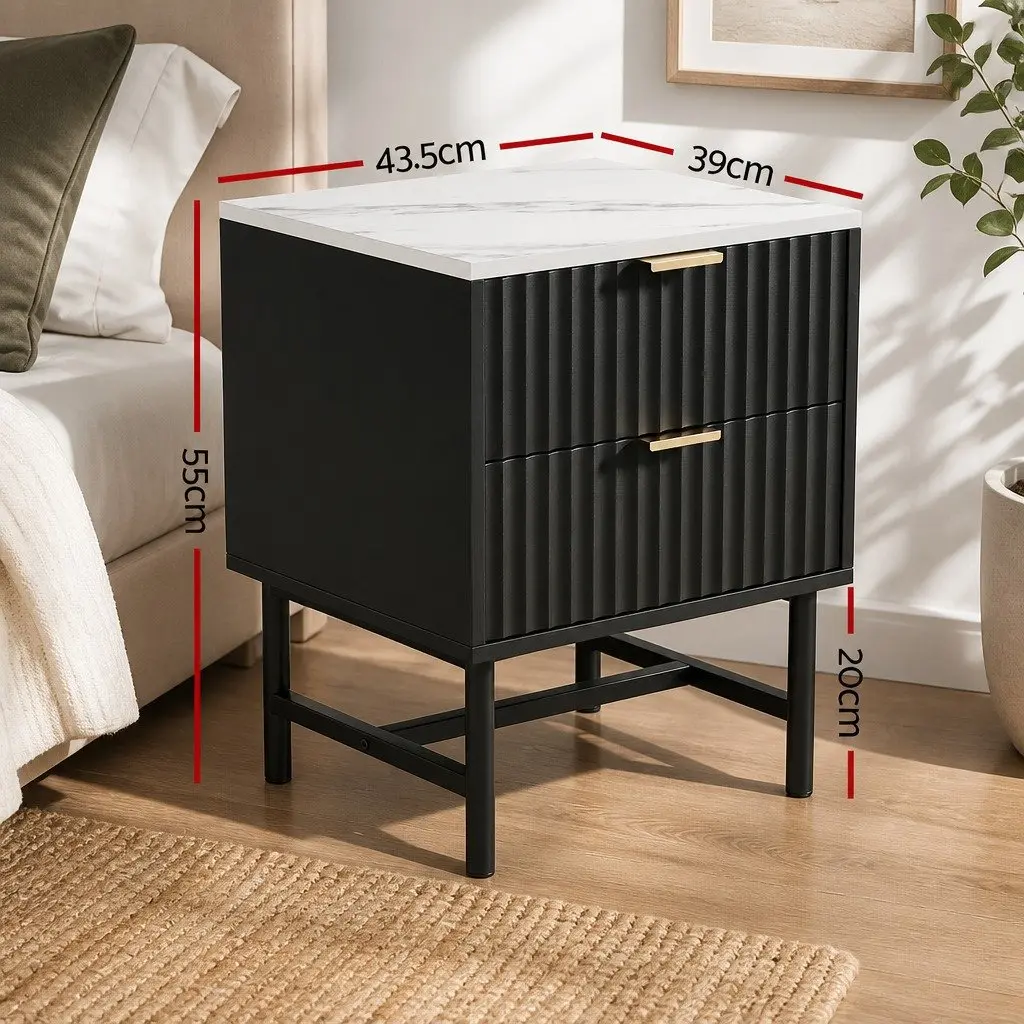 Bedside Table 2 Drawers Bedroom Storage Nightstand Black White Compact