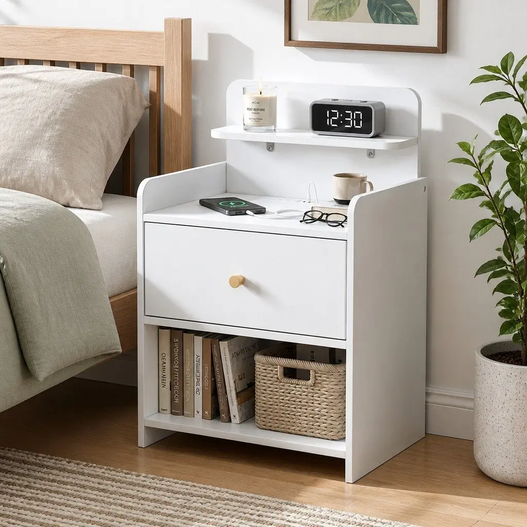 Bedside Table with Charging Options