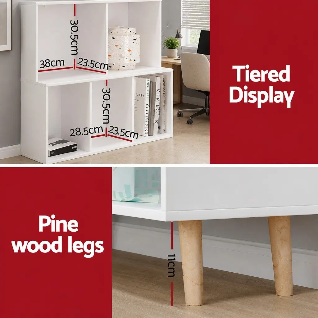 Bookshelf 3 Tiers 10 Cubes Storage Display Shelving Unit White Pine Wood Legs