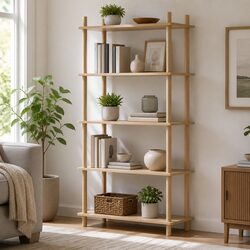 Reliable 5-Tier Bookshelf with Pine Finish