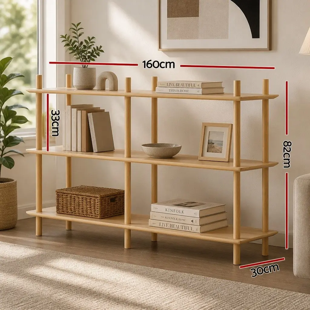 3-Tier Bookshelf Display Stand Storage Rack Wooden Shelves Pine Colour