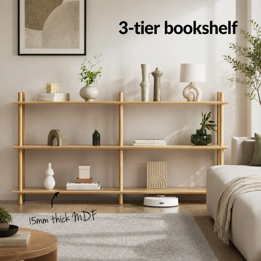 3-Tier Bookshelf Display Stand Storage Rack Wooden Shelves Pine Colour