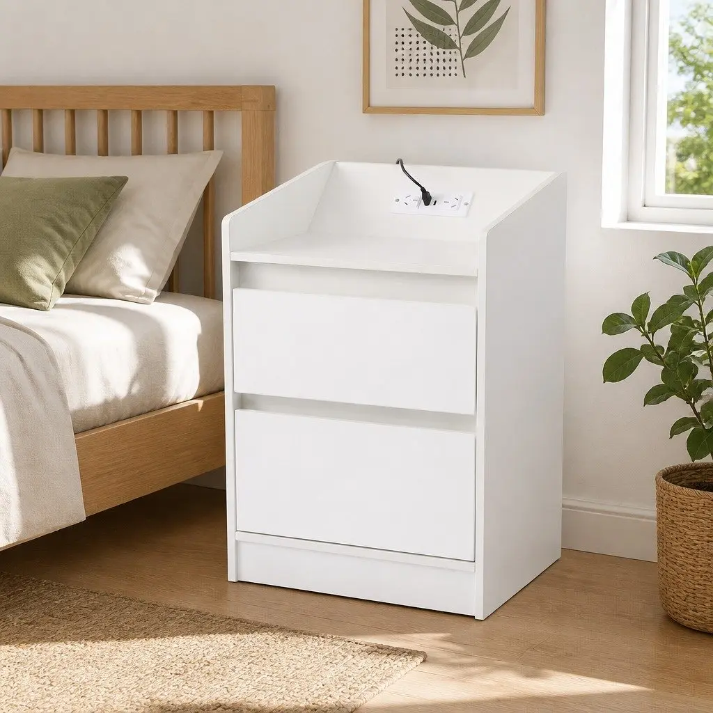 Bedside Table with Drawers and Charging Station